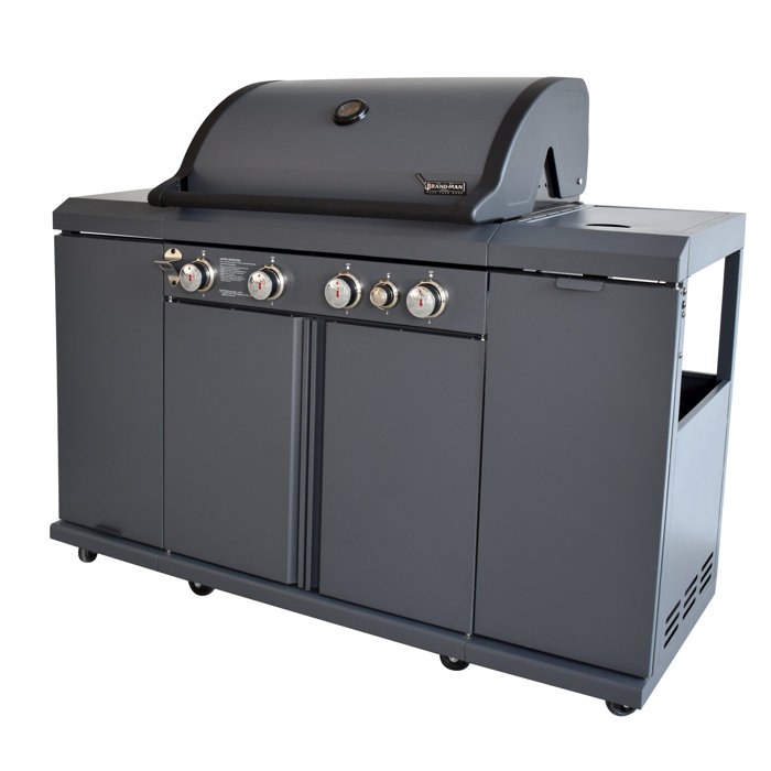 BrandMan Grills 4 Burner Freestanding Gas Grill with Side Burner